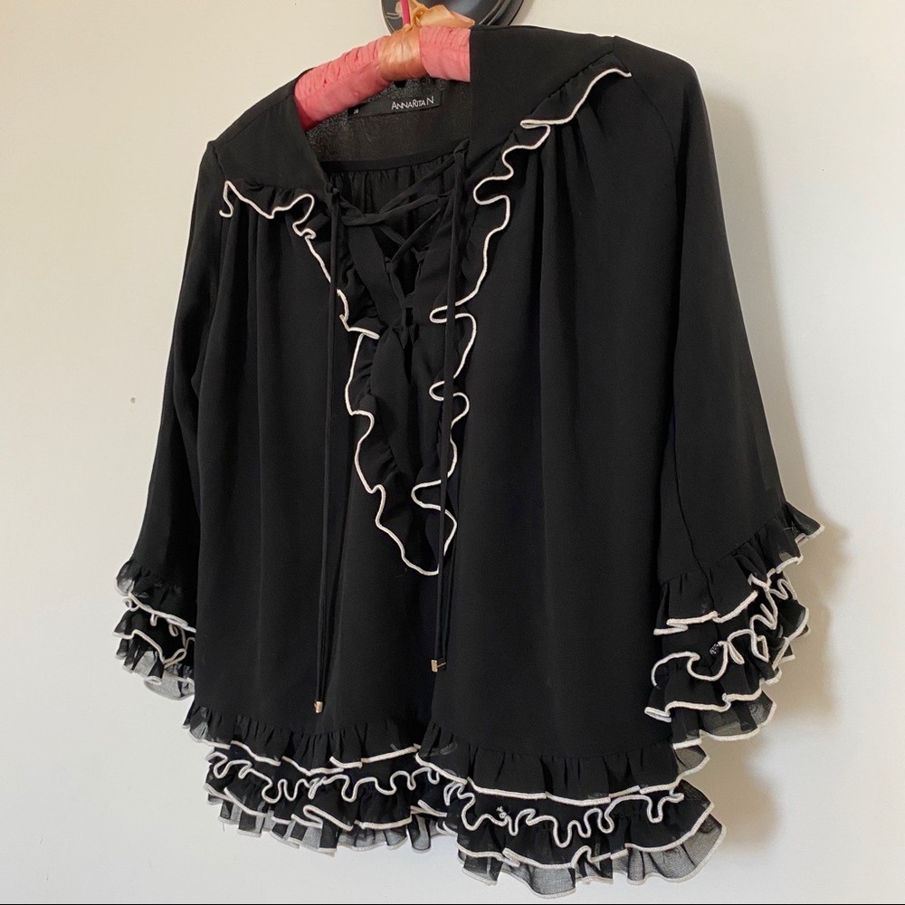 Annarita N Romantic Black And White Frilly Blouse View 2